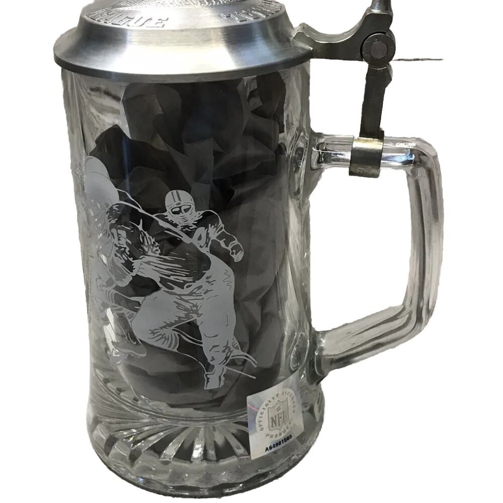 NFL Etched Cut Glass Vtg Pewter German Beer Stein USA Football Barware Mug Cup